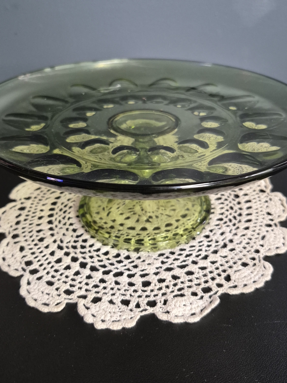 Green Glass Pedestal Cake Stand